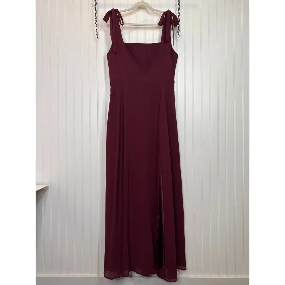 NWT Lulus Love Me Forever Burgundy Tie-Strap Square Neck Maxi Dress Size XL